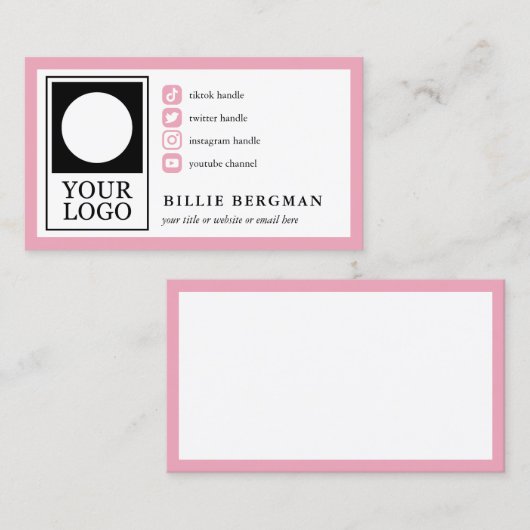 Bubblegum roze 4 sociale media pictogrammen Uw Log Visitekaartje (Voorkant / Achterkant)