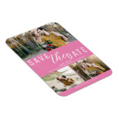 Bubblegum Roze Bewaar de datum Bruiloft 3 Foto's Magneet (Rechterzijde)