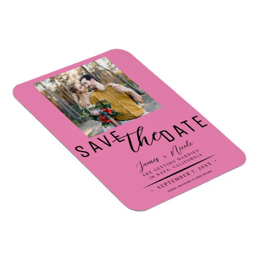 Bubblegum Roze Bewaar de datum Foto Bruiloft Magneet (Rechterzijde)