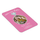 Bubblegum Roze Diamanten Ring Bling Save the Date Magneet (Rechterzijde)