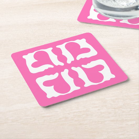 Bubblegum Roze en witte harten Kartonnen Onderzetters (Schuin)