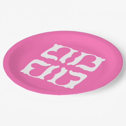 Bubblegum Roze en witte harten Papieren Bordje (Gekanteld)