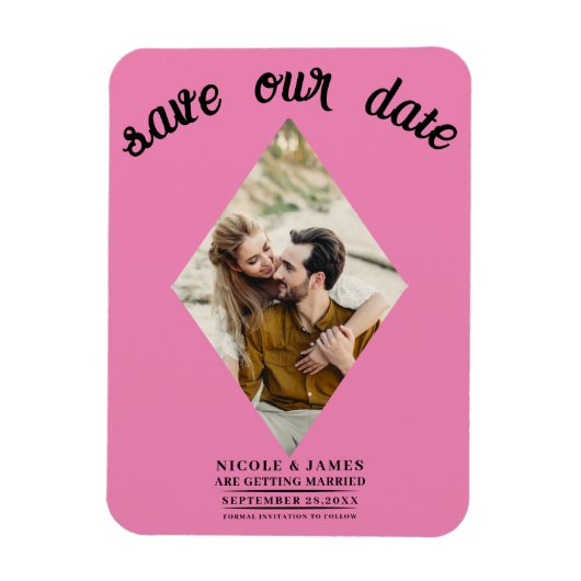 Bubblegum Roze Foto Bruiloft Save the Date Magneet (Verticaal)