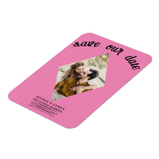 Bubblegum Roze Foto Bruiloft Save the Date Magneet (Linkerzijde)