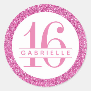 Bubblegum Roze Glitter Favor Sticker Label