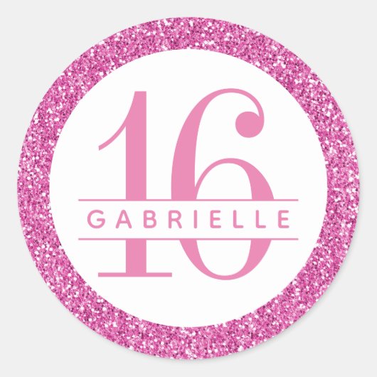 Bubblegum Roze Glitter Favor Sticker Label (Voorkant)