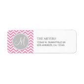 Bubblegum Roze & Grijs Modern Chevron met Monogram Etiket (Voorkant)