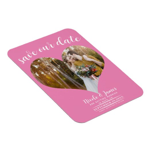 Bubblegum Roze Hart Foto Bruiloft Save the Date Magneet (Rechterzijde)