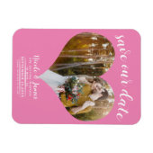 Bubblegum Roze Hart Foto Bruiloft Save the Date Magneet (Horizontaal)