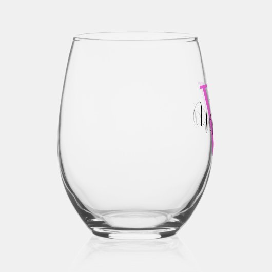 Bubblegum Roze Initiaal en Zwarte Naam | Elegant Wijnglas Zonder Voet (Rechts)