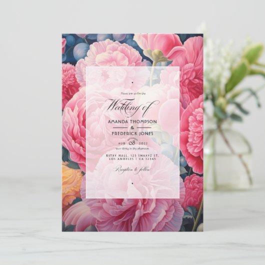 Bubblegum Roze, Katoen Snoep & Aardbei Bruiloft Kaart (Staand voorkant)