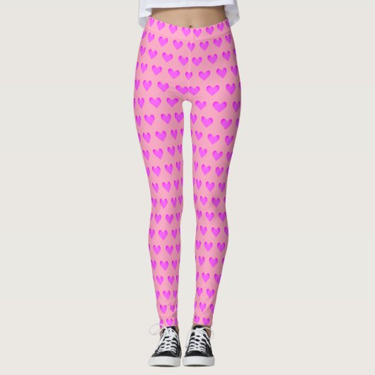 Bubblegum Roze Lila Liefde Hartelijk Valentijns af Leggings (Voorkant)