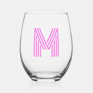 Bubblegum Roze Modern Monogram Initiaal Letter Wijnglas Zonder Voet