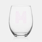 Bubblegum Roze Modern Monogram Initiaal Letter Wijnglas Zonder Voet (Achterkant)