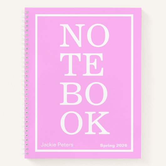 Bubblegum Roze Moderne Grote "NOTEBOOK" Notitieboe Notitieboek (Voorkant)