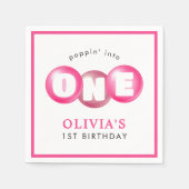 Bubblegum Roze Poppin Meisje 1e Verjaardagsfeest Servet (Voorkant)