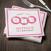 Bubblegum Roze Poppin Meisje 1e Verjaardagsfeest Servet