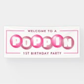 Bubblegum Roze Poppin Meisje 1e Verjaardagsfeest Spandoek (Horizontaal)