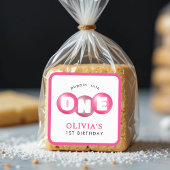 Bubblegum Roze Poppin Meisje 1e Verjaardagsfeest Vierkante Sticker