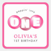 Bubblegum Roze Poppin Meisje 1e Verjaardagsfeest Vierkante Sticker (Voorkant)
