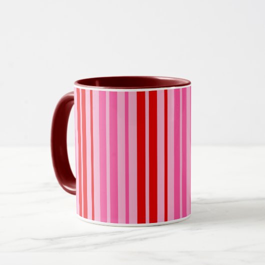 Bubblegum Roze Rood Verticaal Strepen Design Mok (Voorkant links)