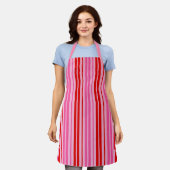 Bubblegum Roze Rood Verticaal Strepen Design   Schort (Gedragen)