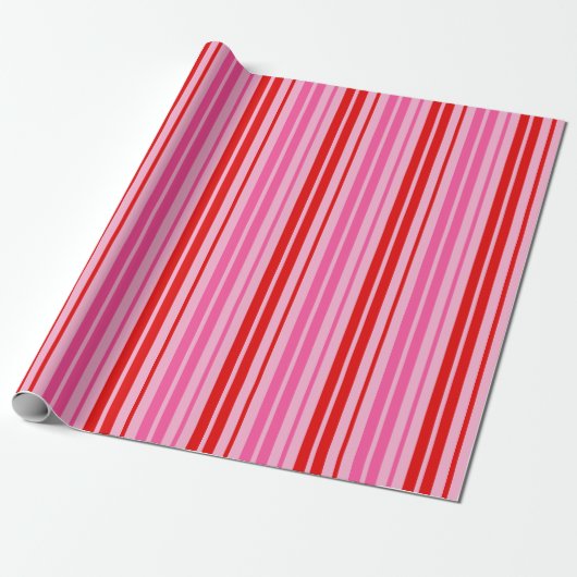 Bubblegum Roze Rood Verticale Strepen Design   Cadeaupapier (Uitgerold)