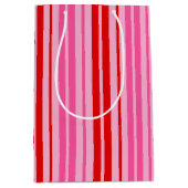 Bubblegum Roze Rood Verticale Strepen Design Medium Cadeauzakje (Voorkant)