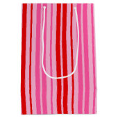Bubblegum Roze Rood Verticale Strepen Design Medium Cadeauzakje (Achterkant)