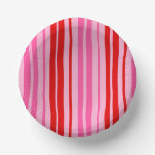 Bubblegum Roze Rood Verticale Strepen Design Papieren Kommen (Voorkant)