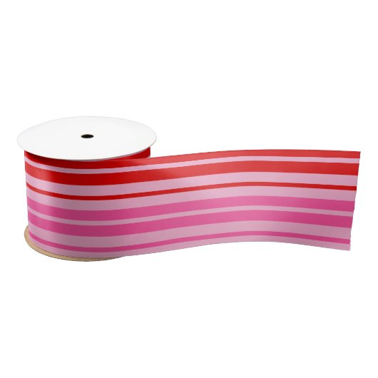 Bubblegum Roze Rood Verticale Strepen Design   Satijnen Lint (Spoel)