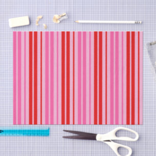 Bubblegum Roze Rood Verticale Strepen Design Tissuepapier