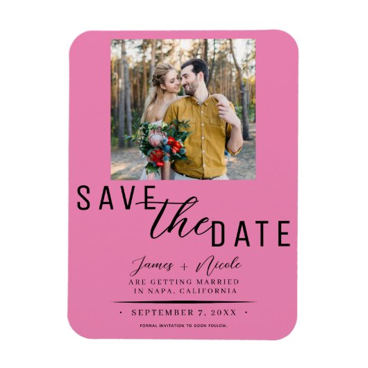 Bubblegum Roze Save the Date Foto Bruiloft Magneet (Verticaal)