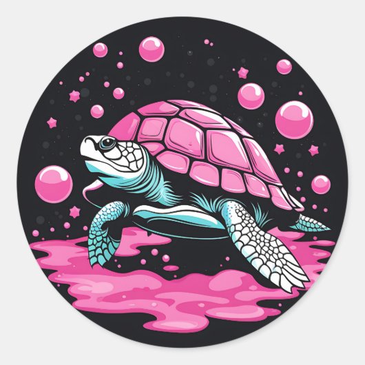 Bubblegum Roze Schattigee Schildpad Ronde Sticker (Voorkant)