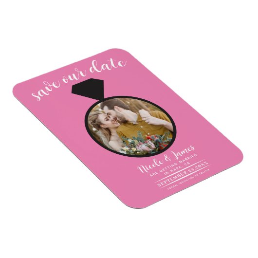 Bubblegum Roze Trouwring Foto Save the Date Magneet (Rechterzijde)