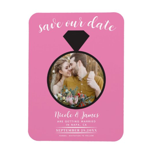 Bubblegum Roze Trouwring Foto Save the Date Magneet (Verticaal)