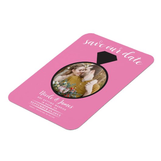 Bubblegum Roze Trouwring Foto Save the Date Magneet (Linkerzijde)