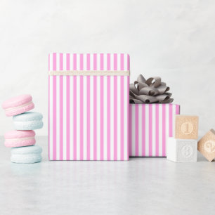 Bubblegum Roze & Witte Strepen Cadeaupapier