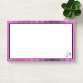 Bubblegum Roze Zwart Gestreepte Rand | Monogram Post-it® Notes (Kantoor)