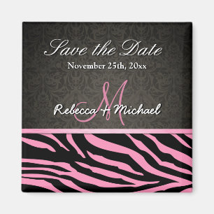 Bubblegum Roze & Zwart Zebra Strepen Save the Date Magneet