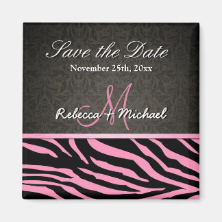 Bubblegum Roze & Zwart Zebra Strepen Save the Date Magneet