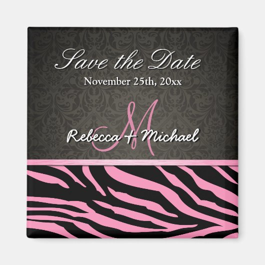 Bubblegum Roze & Zwart Zebra Strepen Save the Date Magneet (Voorkant)