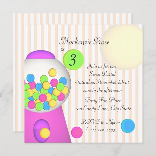 Bubblegum Snoep Verjaardag Kaart (Voorkant / Achterkant)