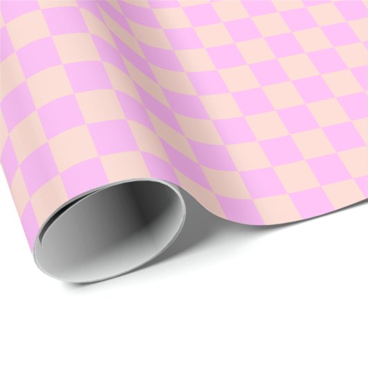 Bubblegum & Soft Peach Checkerboard Cadeaupapier (Rol Hoek)