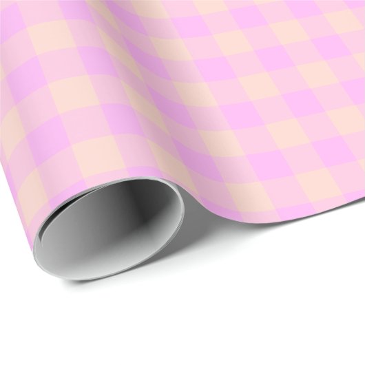Bubblegum & Soft Peach Gingham Wrapping Paper Cadeaupapier (Rol Hoek)