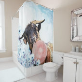 Bubblegum Waterverf Geitenblauw Floral GetYerGoat™ Douchegordijn (In situ)
