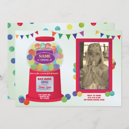 Bubblegummachine zweet van de dag Behandeling Foto Kaart (Voorkant / Achterkant)