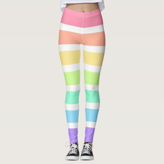 Bubblegumregenboog en witte strepen leggings (Voorkant)