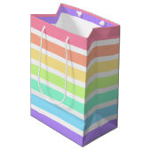 Bubblegumregenboog en witte strepen medium cadeauzakje (Voorkant Gekanteld)