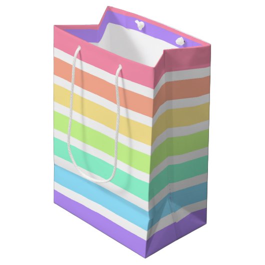 Bubblegumregenboog en witte strepen medium cadeauzakje (Voorkant Gekanteld)
